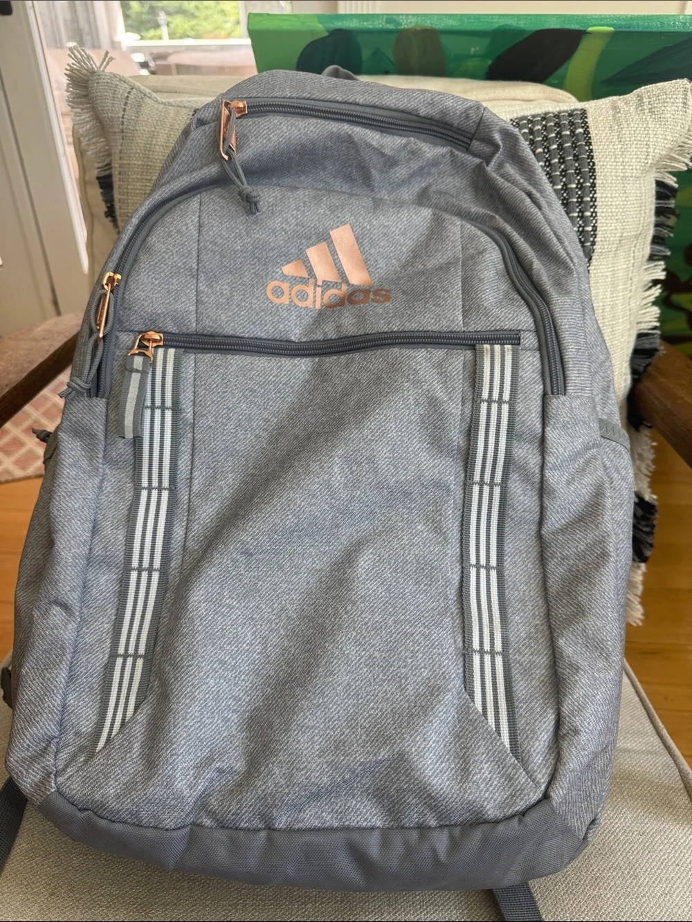 adidas Light Gray Backpack with Rose Gold Accents